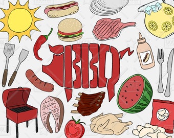 Barbecue Pack Vector Clipart, Clipart barbecue, Grill Clipart, Clipart Burger, dîner Clipart, Clipart planificateur, BBQ autocollant, SVG, fichier png