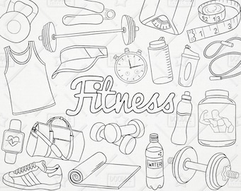 Doodle Fitness Vector Pack, Gym Clipart, Workout Clipart, Exercise Clipart, Sports, Fitness Vectors, Fitness Stickers, SVG, PNG file