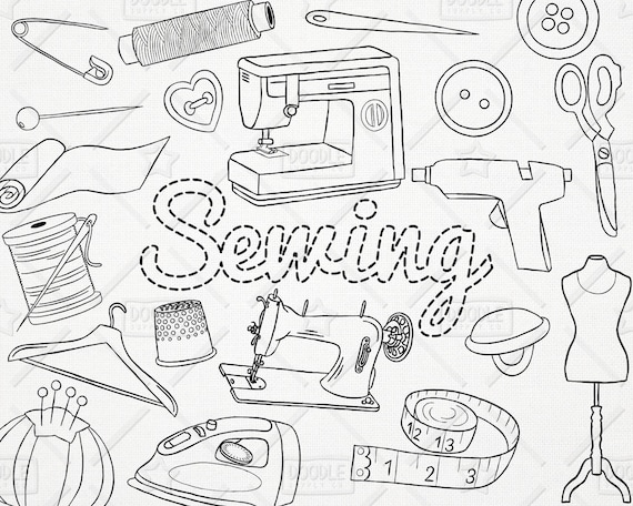 Doodle Nahen Vektor Pack Nahen Handwerk Clipart Handgemachte Etsy