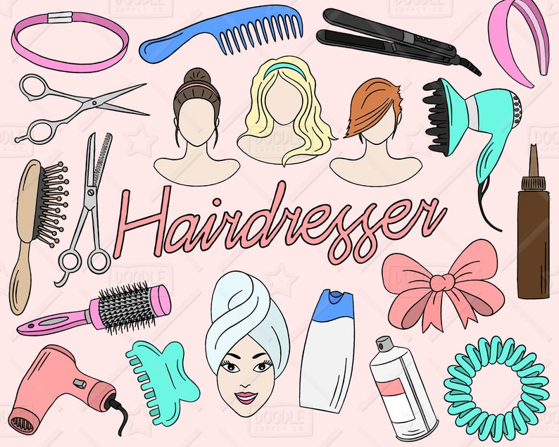 Hairdresser Clipart Vector Pack, Hairdresser Doodles, Beauty Clipart