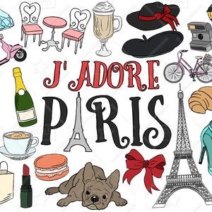Paris Clipart vectoriel Pack, Clipart à thème parisien, Clipart Tour Eiffel, touristique Clipart, Clipart France, Paris Stickers, SVG, fichier PNG