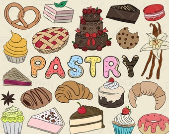 Pastry Clipart Vector Pack, Bakery Clipart, Sweets Clipart, Baking Clipart, Pastry Graphics, Cake Sticker, Vanilla Clipart, SVG, PNG file