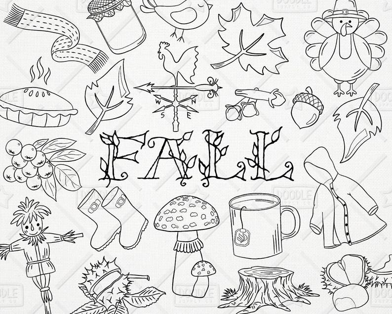 Doodle Fall Vector Pack Autumn Clipart Leaves Clipart | Etsy