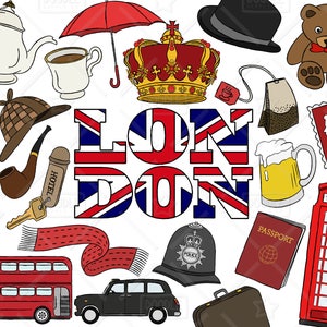 London Clipart Vector Pack, British Clipart, England, Travel Clipart, London Graphics, British Vectors, London Stickers, SVG, PNG file