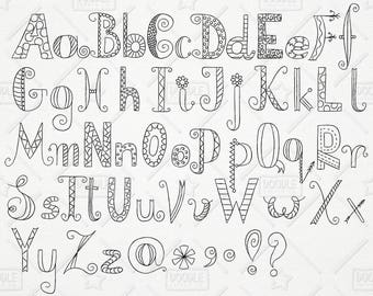 Doodle Alphabet Clipart Vector Pack, Hand Drawn Font, Alphabet Clipart, Doodle Clipart, Letter Stickers, SVG, PNG file