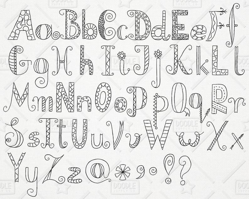Doodle Alphabet Clipart Vector Pack, Hand Drawn Font, Alphabet Clipart, Doodle Clipart, Letter Stickers, SVG, PNG file image 1