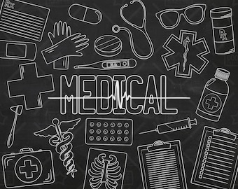 Chalkboard Health Vector Pack, Medical Clipart, Healthcare Clipart, Hospital Clipart, Doctors Clipart, Medical Vectors, SVG, PNG file