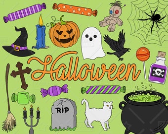 Halloween Clipart vectoriel Pack, Halloween Doodles, Spider Clipart, Clipart citrouille, Halloween Graphics, Halloween autocollants, SVG, fichier PNG