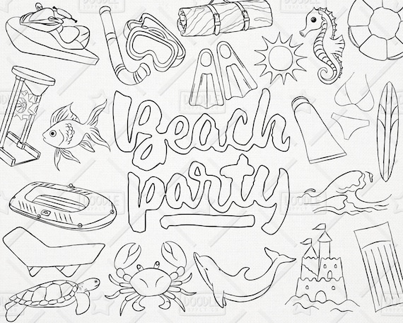 Doodle Beach Party Vector Pack Summer Clipart Vacation Etsy