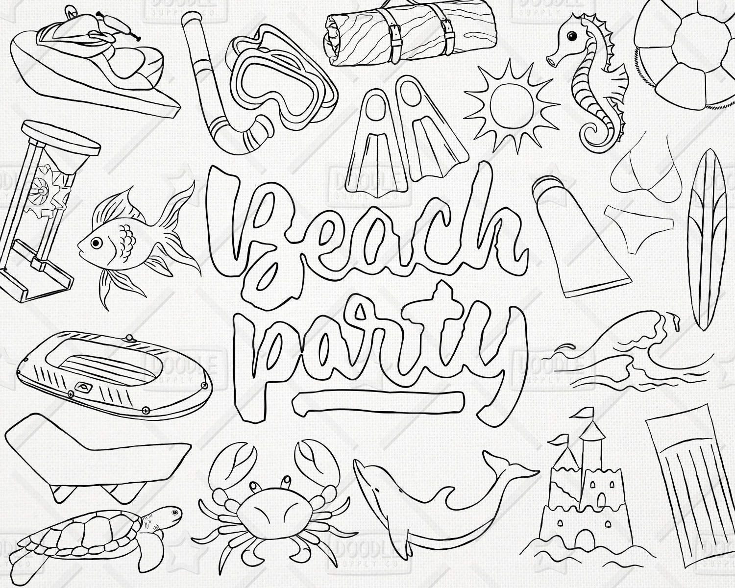 Download Doodle Beach Party Vector Pack Summer Clipart Vacation | Etsy