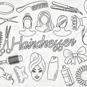 Doodle Hairdresser Vector Pack, Hairdresser Doodles, Beauty Clipart, Salon Clipart, Hairdresser Graphics, Haidresser Stickers, SVG, PNG file