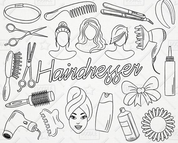 Doodle Hairdresser Vector Pack Hairdresser Doodles Beauty Etsy