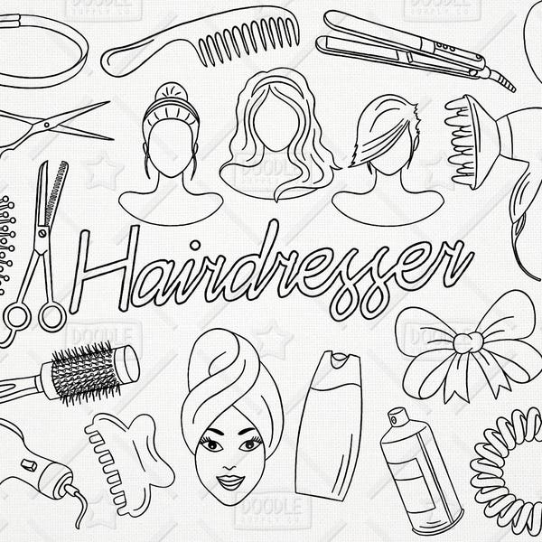 Doodle Hairdresser Vector Pack, Hairdresser Doodles, Beauty Clipart, Salon Clipart, Hairdresser Graphics, Haidresser Stickers, SVG, PNG file