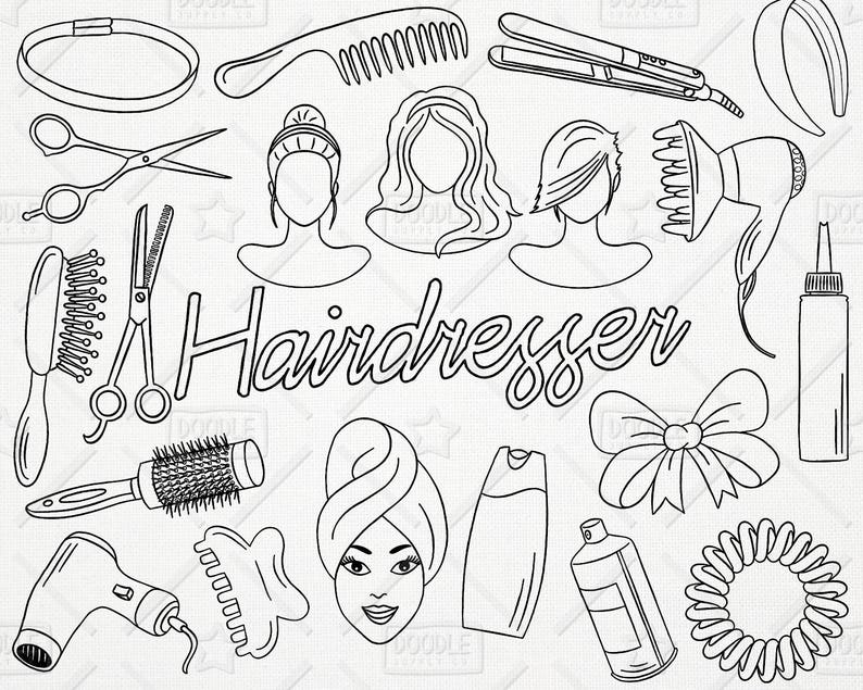 Doodle Hairdresser Vector Pack, Hairdresser Doodles, Beauty Clipart, Salon Clipart, Hairdresser Graphics, Haidresser Stickers, SVG, PNG file image 1