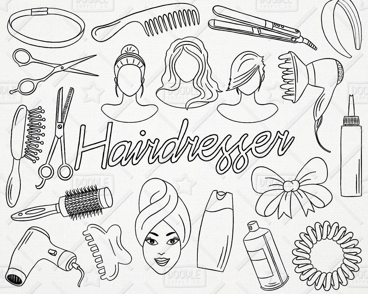 Download Doodle Hairdresser Vector Pack Hairdresser Doodles Beauty | Etsy