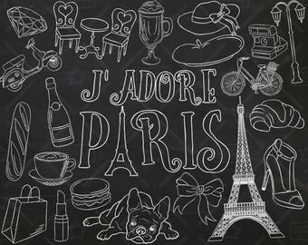 Chalkboard Paris Vector Pack, Parisian Themed Clipart, Eiffel Tower Clipart, Tourist Clipart, France Clipart, Paris Stickers, SVG, PNG file