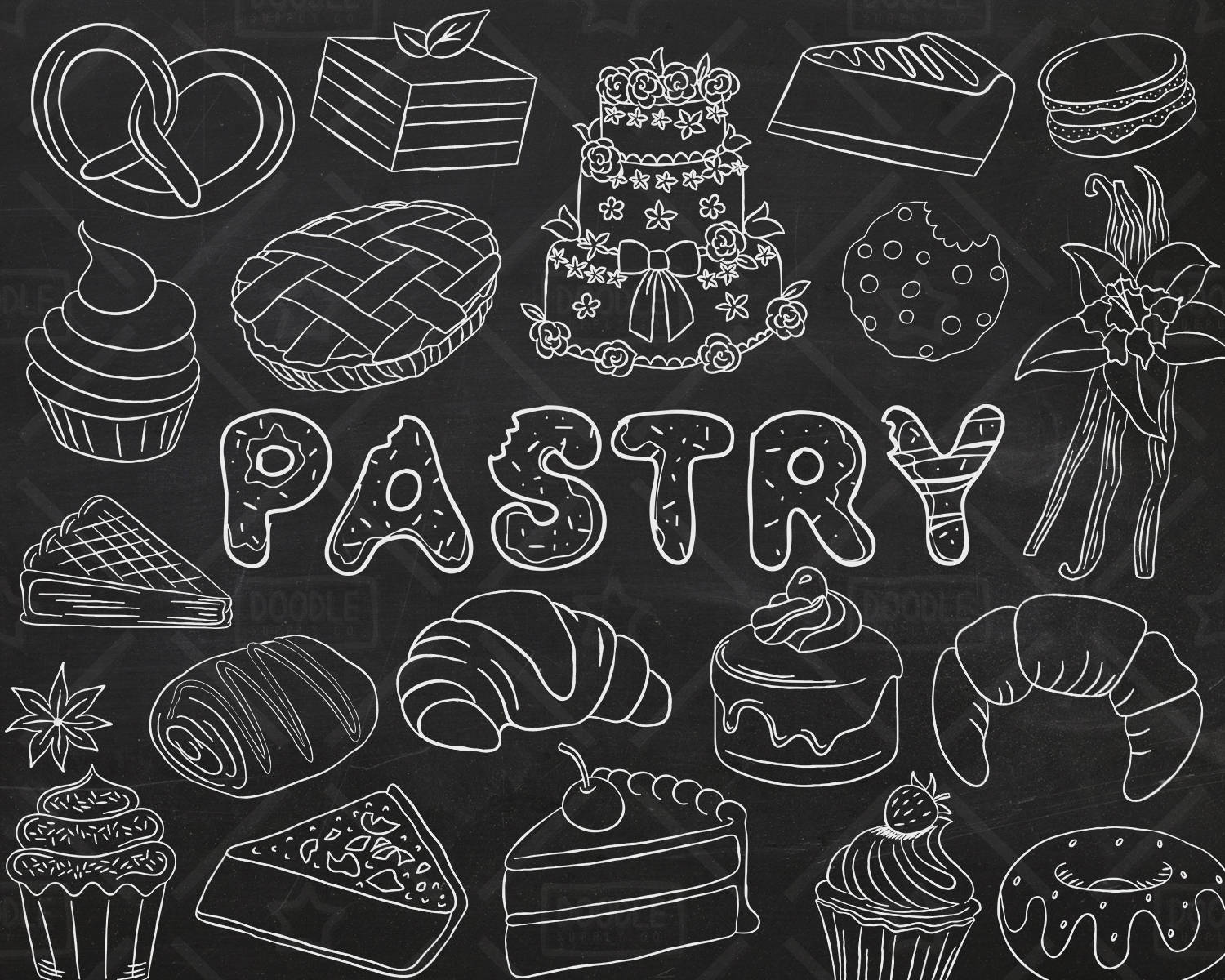 Chalkboard Pastry Vector Pack, Bakery Clipart, Sweets Clipart, Baking