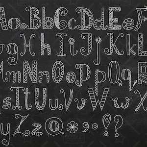 Chalkboard Doodle Alphabet Clipart Vector Pack, Hand Drawn Font, Alphabet Clipart, Cartoon Clipart, Letter Stickers, SVG, PNG file