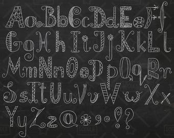 Chalkboard Doodle Alphabet Clipart Vector Pack, Hand Drawn Font, Alphabet Clipart, Cartoon Clipart, Letter Stickers, SVG, PNG file