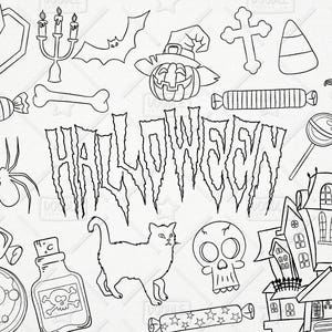 Doodle Halloween Vector Pack, Halloween Doodles, Skull Clipart, Candy Corn Clipart, Halloween Vectors, Halloween Stickers, SVG, PNG file