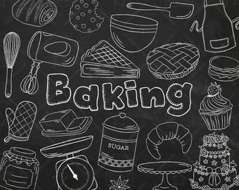 Chalkboard Baking Vector Pack, Kitchen Clipart, Pastry Clipart, Cake Clipart, Baking Graphics, Mixer Clipart, Cake Sticker, SVG, PNG file