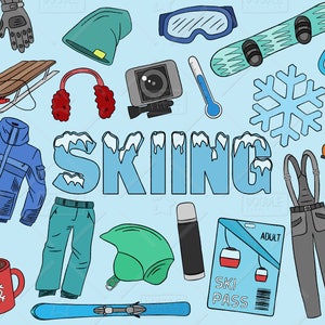 Pack de Vector Clipart ski, Snowboard Clipart, Clipart hiver, Clipart Ski, hiver graphiques, vecteurs de ski, hiver Stickers, SVG, fichier PNG