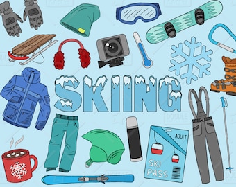 Skiing Clipart Vector Pack, Snowboard Clipart, Winter Clipart, Ski Clipart, Winter Graphics, Skiing Vectors, Winter Stickers, SVG, PNG file