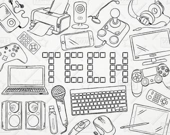 Doodle Technology Vector Pack, Tech Clipart, Electronics Clipart, Electronic Gadget Clipart, Computer Clipart,Sticker Clipart, SVG, PNG file