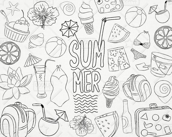 Doodle Summer Vector Pack Beach Clipart Summer Doodle Etsy