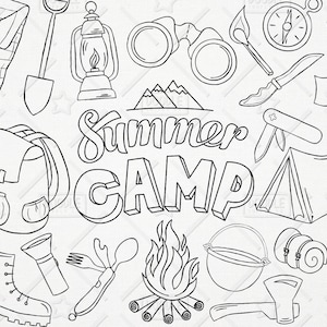 Doodle Camping Vector Pack, Outdoors Clipart, Campfire Clipart, Nature Clipart, Adventure Clipart, Scrapbooking Cliparts, SVG, PNG file