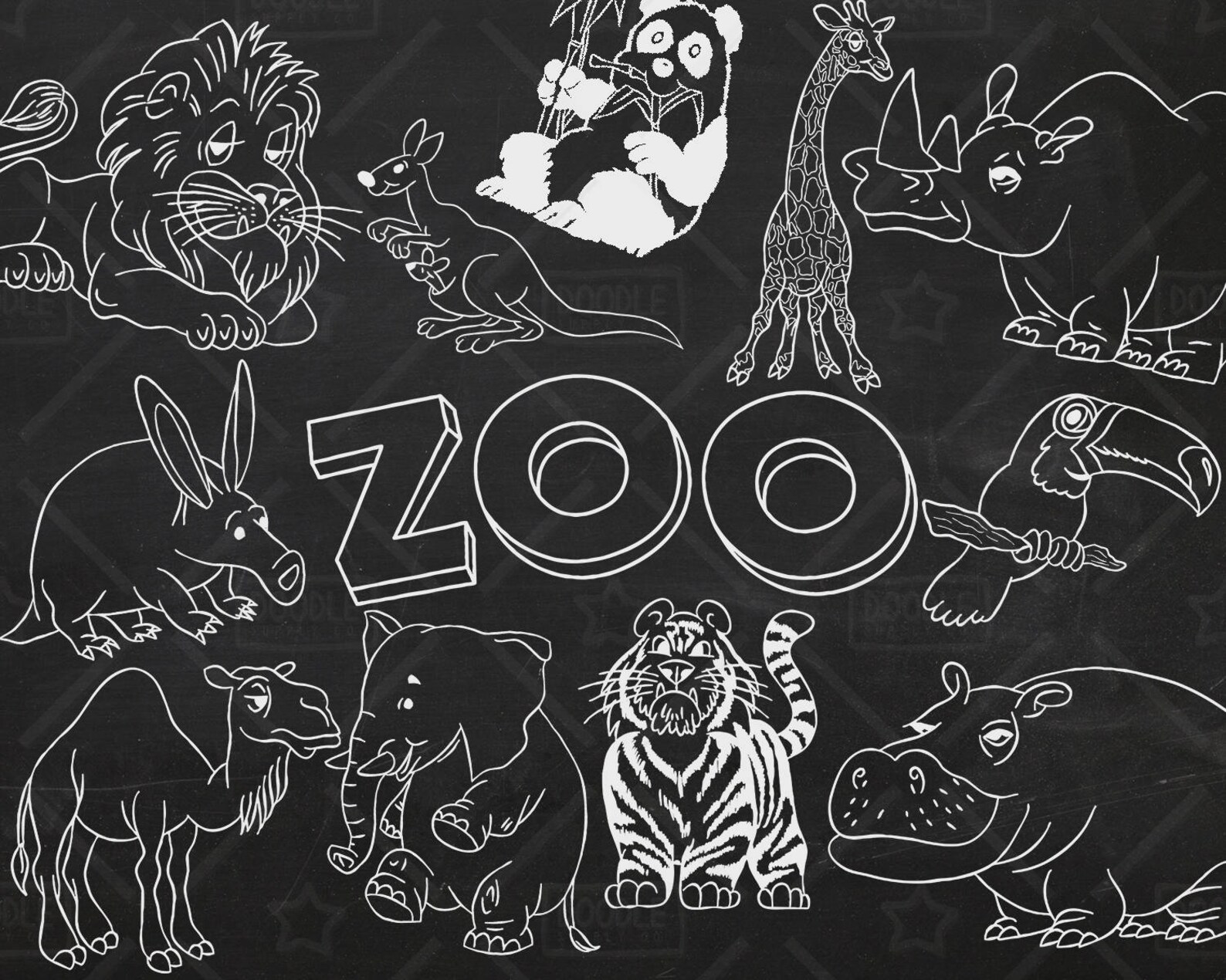 Chalkboard Zoo Animals Vector Pack Cute Animals Tiger Lion Etsy