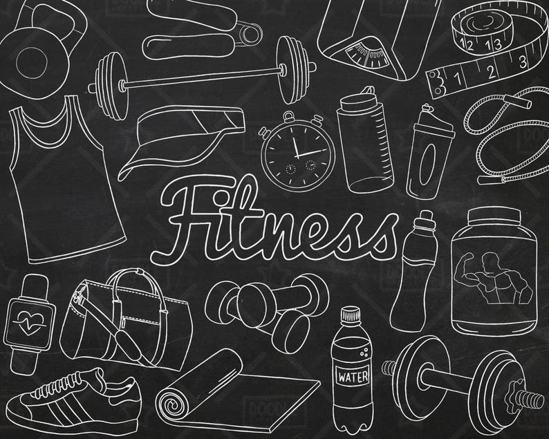Chalkboard Fitness Vector Pack, Gym Clipart, Workout Clipart, Exercise