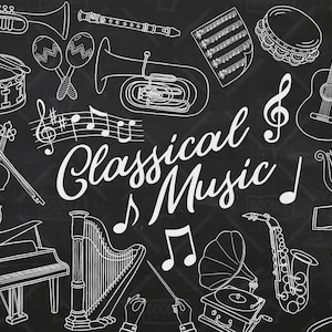 Chalkboard Music Vector Pack, Musical Instruments Clipart, Piano Clipart, Violin Clipart, Guitar Clipart, Music Stickers, SVG, PNG file