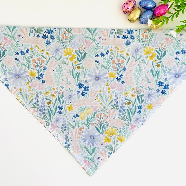 Dog Bandana - Cat Bandana - Over the Collar - Dog Scarf - Puppy Bandana - Bandana on Collar - Easter collection - FLOWERS and SPRING BUNNIES