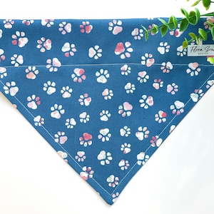 Dog Bandana - Cat Bandana - Over the Collar - Dog Scarf - Dog gift - Bandana on Collar - Special Occasion - Valentines Day - BLUE with PAWS