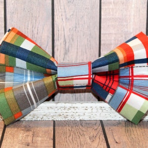 Madras Pattern Dog Bow Tie / Plaid Dog Bow Tie / Nautical Plaid Dog Bow Tie / Coastal Dog Bow Tie / Summer Dog Bow Tie