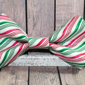 Christmas Stripes Holiday Dog Bow Tie / Holiday Dog Bow Tie / Red, White, and Green Dog Bow Tie / Winter Dog Bow Tie