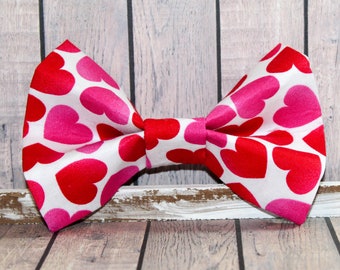 Valentines Day Dog Bow Tie-Red Dog Bowtie with White Hearts-Hearts Dog Bow Tie-Pet Bow Tie-Dog Accessories-Collar Bow Tie