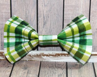 St. Patrick's Day Plaid Dog Bow Tie