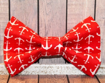 Red and White Anchors Dog Bow Tie
