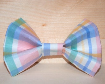Blue and Lime Green Gingham Plaid Spring Bow Tie Dog Cat Collar Washable