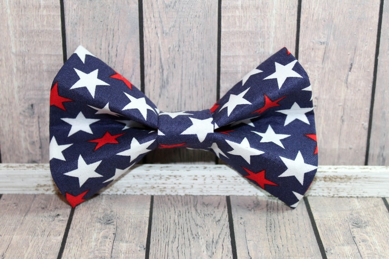 Patriotic Red, White, and Blue Stars Dog Bow Tie / 4th of July Dog Bow Tie / USA Dog Bow Tie / Removable Dog Bow Tie image 1
