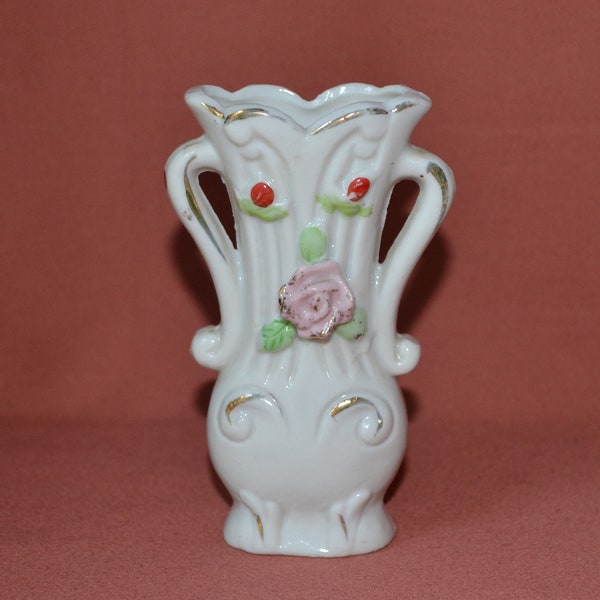 Vintage 1950's Vase Flower Bud Ceramic Japan Vase 1950s Pink Rose Bud