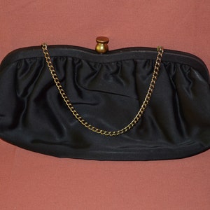 Vintage Black Satin Handbag 1950&#39;s