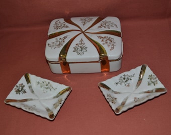 Raro juego de platos vintage Nasco Imperial Japan: cerámica floral dorada