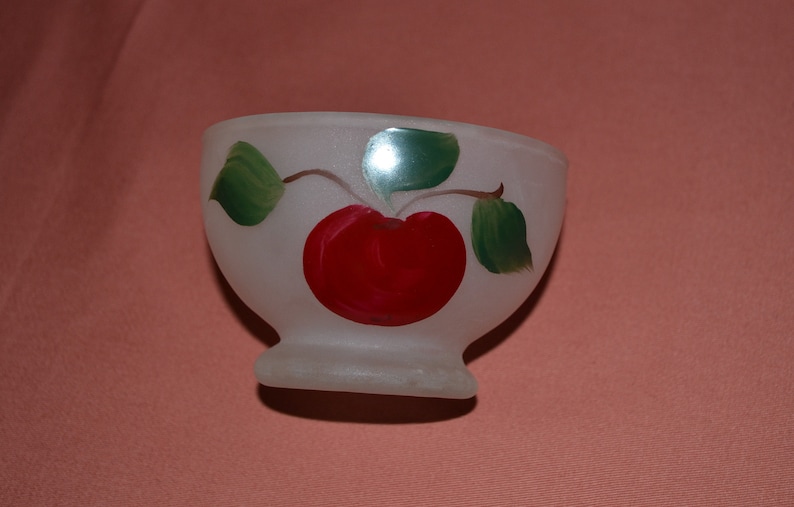 Set of 5 Vintage Apple Bowls Hand Painted Federal Glass Frosted