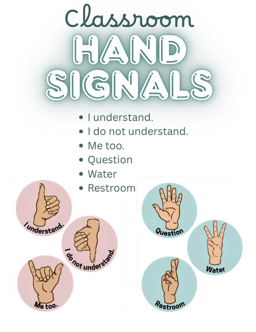 Classroom Sign Language Hand Signals, Calming Colors, Simple, Circles ...