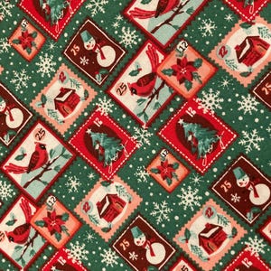 Holiday Stamps Fabric 100% Cotton Fabric By the 1/2 Yard