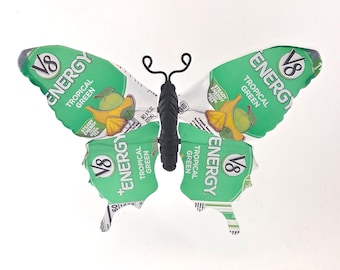 V8 Energy Tropical Green Recycled Aluminum Can Butterfly