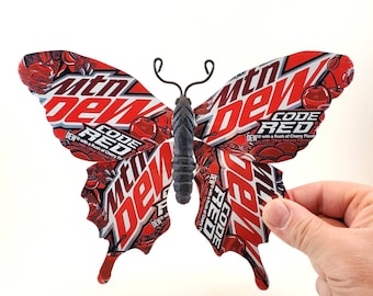 Mtn Dew Code Red Recycled Aluminum Can Butterfly